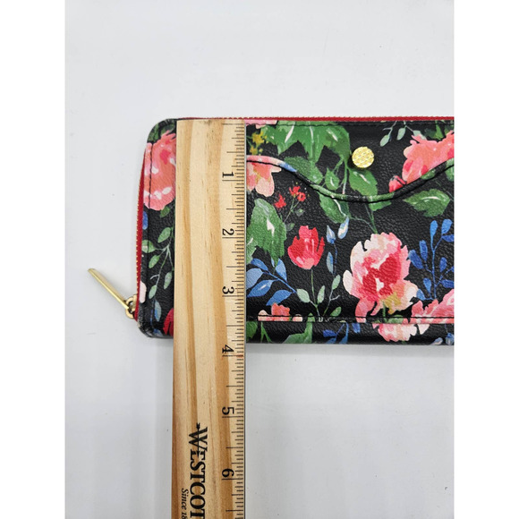 Women's Floral Wallet Card Holder Zipper Pouch Black Red Pink Green - Picture 5 of 6